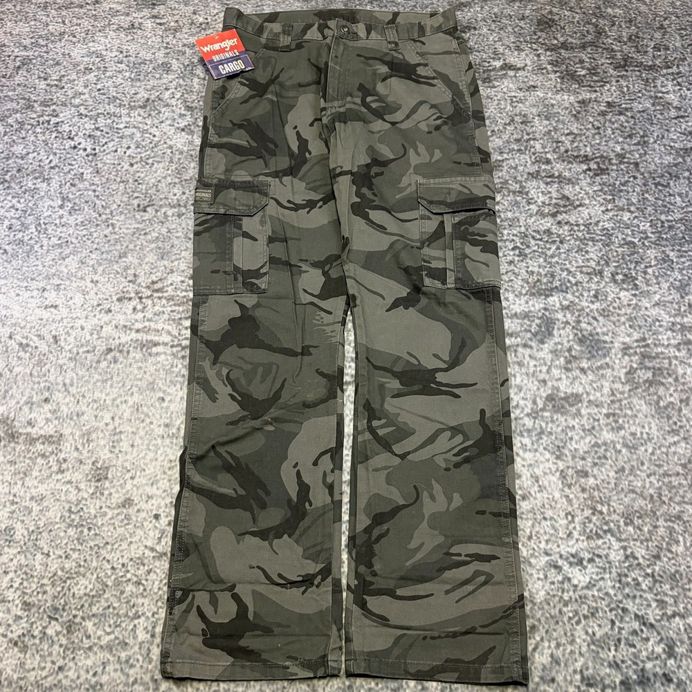 NWT Wrangler Camo Cargo Pants Mens 34x34 Gray Camouflage Utility Outdoor Y2K